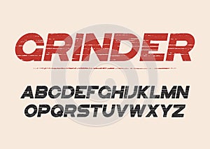 Decorative textured bold font with grunge effect. Vector alphabet letters, typeface.