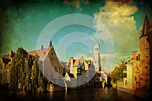 Decorative textured picture of Bruges, Belgium