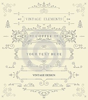 Decorative thin retro elements, Victorian frame, divider, border, vintage vector