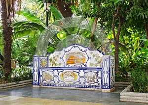 Decorative tiled bench in Alameda Park, Marbella, province Malaga, Andalusia