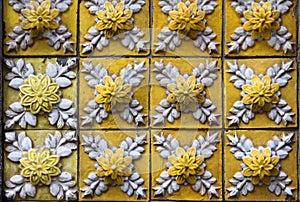 Decorative tiles on facade of house, Porto, Portugal