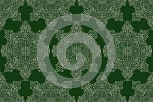 Decorative tiles - ornamental seamless pattern design - grey on dark greenish