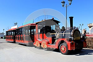 Decorative train with carriages for an entertainment program for children