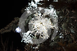 Decorative tree for christmas with white lights and defocused background