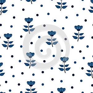 Decorative trendy beautiful flower vector seamless pattern design for textile and printing-Ditsy floral and polka dots texture