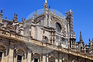 Decorative turrets la Giralda Cathedral in Seville, Spain photo