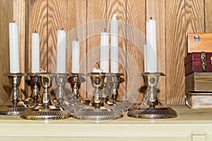 Decorative unlit candles in restaurant
