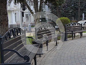 Decorative urban bench in city park