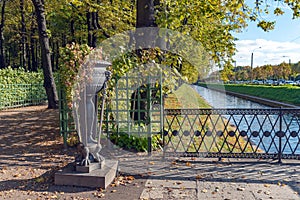 Decorative vase on the terrace of The Summer Garden. St Petersburg. Russia