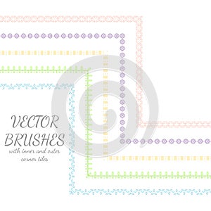 Decorative vector brushes with inner and outer corner tiles.