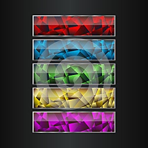 Decorative vector colorful long crystal buttons set. Horizontal banners for game or web design.