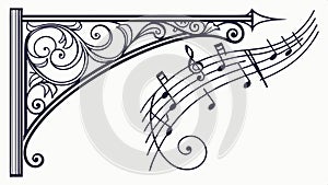 Music notes corner ornament, decorative musical element, vector design Generative AI