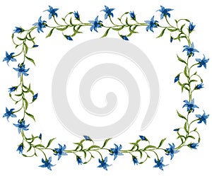 Decorative vector floral  frame from watercolor drawings of delicate wild bell flowers