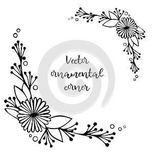 Decorative vector floral hand drawn corner ornament. Spring flowers frame