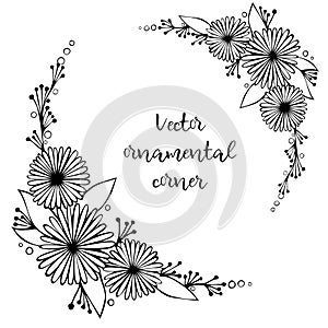 Decorative vector floral hand drawn corner ornament. Spring flowers frame