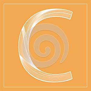 Decorative vector font. Stylized letter C. Isolated symbol on orange background.
