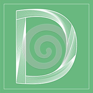 Decorative vector font. Stylized letter D. Isolated symbol on green background.