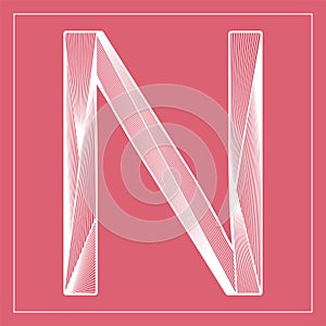 Decorative vector font. Stylized letter N. Isolated symbol on red background