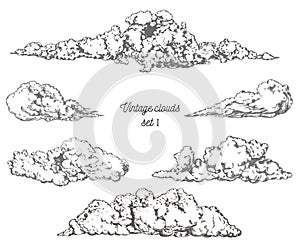 Decorative hand drawn vector clouds set 1