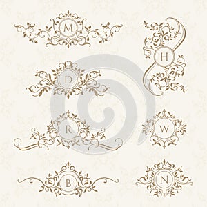 Set of decorative floral vector monograms. photo