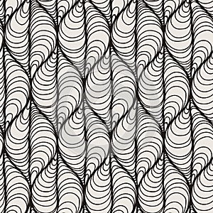 Decorative vector seamless wave pattern. Endless illustration with abstract doodle streams like leaves