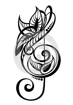 Decorative Vector Treble Clef music note icon.Music tattoo symbol.Vector illustration