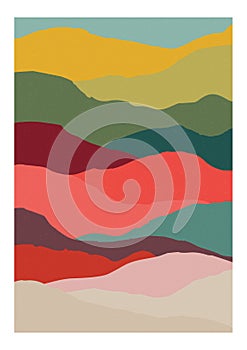 Decorative vertical background or card template with abstract waves of warm vivid colors. Modern bright colored backdrop