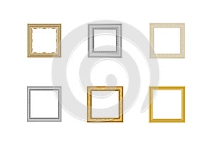 Decorative vintage frames set. Gold photo frame with corner Thailand line for picture.