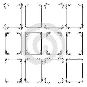 Decorative vintage frames. Vector black borders isolated on white background. Frame templates for cards design