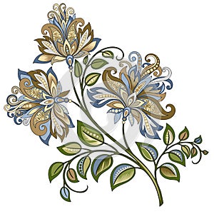 Decorative vintage gold and blue flower