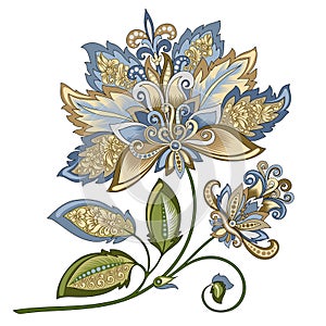 Decorative vintage gold and blue flower