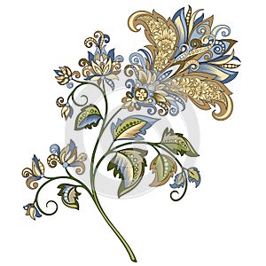 Decorative vintage gold and blue flower