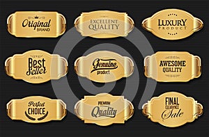 Decorative vintage gold and white frame and retro badge old ornate labels collection