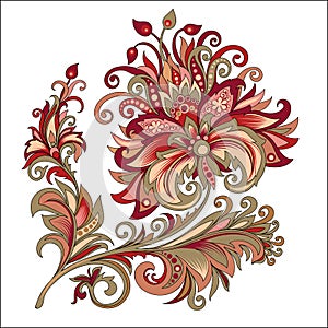 Decorative vintage golden and red flower with patterns