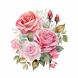 Decorative vintage style watercolor roses bouqet