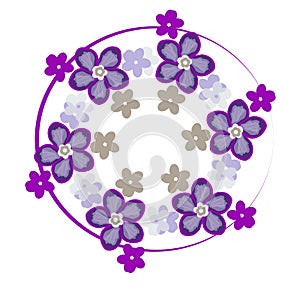 Decorative violet border with flowers. composition on lilac background. Vector