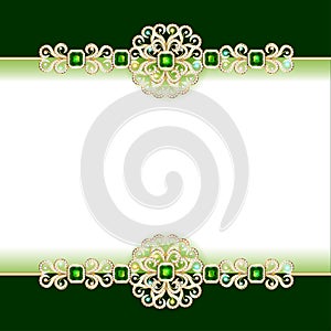 decorative volumetric vintage background frame with gold ornaments and precious stones