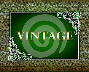 decorative volumetric vintage background frame with gold ornaments and precious stones