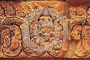 Decorative wall carvings, Banteay Srey temple, Angkor area, Siem Reap, Cambodia