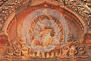 Decorative wall carvings, Banteay Srey temple, Angkor area, Siem Reap, Cambodia