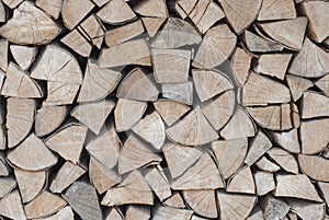 Decorative wall of firewood