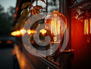 Decorative wall light lights up at dusk.