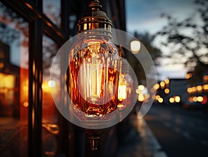 Decorative wall light lights up at dusk.