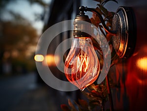 Decorative wall light lights up at dusk.