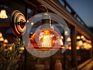 Decorative wall light lights up at dusk.