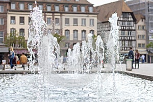 Decorative water fountain in a town square