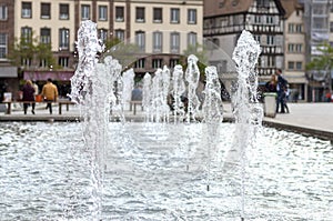 Decorative water fountain in a town square