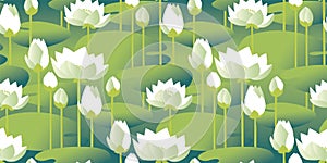 Decorative water lily seamless pattern for background