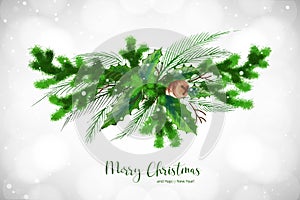 Decorative watercolor christmas card background with leaves design