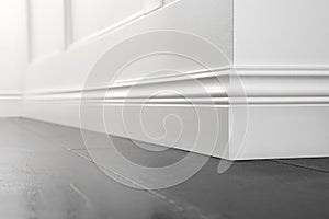 Decorative, white baseboard corner